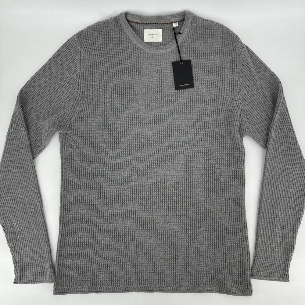 Billy Reid Sweater Men XL Gray Waffle Knit Pullover Cotton Cashmere Italy NWT